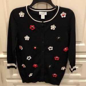 NWOT. CARMEN Marc Valvo  Black Knit Button Up Sweater w/ Ornamental Buttons